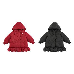 幼悠女童杜邦三防花朵羽绒服冬季罗纹袖口蓬松绵软保暖连帽外套潮