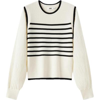 森马气质假两件条纹短款针织衫女