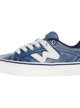 顽刻ollieskate水洗牛仔蓝秋季校园风W系列低帮男女国潮滑板鞋