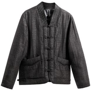 【汉风古韵】中式汉服领短款羽绒服男龟裂纹香云纱白鸭绒保暖外套