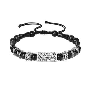 【中国黄金】珍尚银足银黑曜石手串招财麒麟手链情人礼物送男朋友