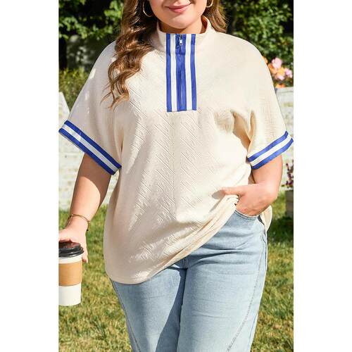 B 60980 Zipper Collar Short Sleeve T-Shirt 拉链领短袖衫