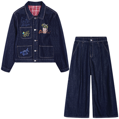 落落狷介韩系早秋chic套装牛仔