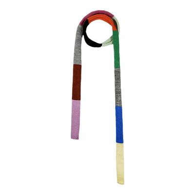 春山｜杨紫同款小众针织毛线围脖温暖彩色拼接撞色条纹腊肠细围巾