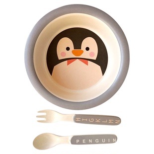 恐龙婴儿童碗卡通可爱宝宝家用吃饭辅食碗叉子勺子竹纤维企鹅餐具