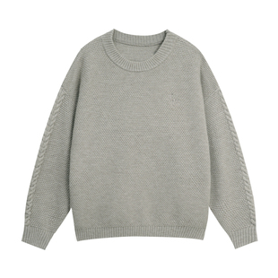 鹿家门秋冬肌理感套头毛衣男款宽松大码运动内搭健身休闲针织衫男