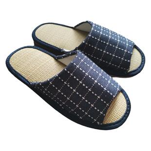 2025日式草席拖鞋男女情侣棉麻扇纹天然蔺草静音防滑橡胶底凉拖鞋