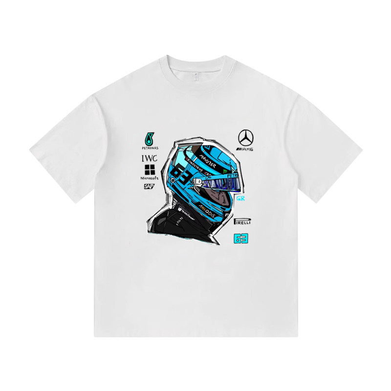 F1奔驰AMG方程式乔治拉塞尔小众设计美式纯棉短袖T恤男装宽松休闲