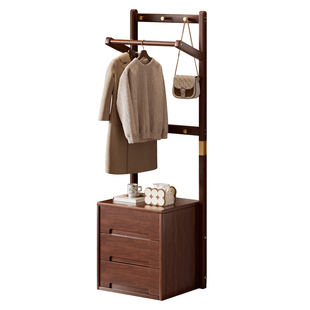 实木床头柜挂衣架一体家用卧室床边多功能置物架子小型收纳储物柜