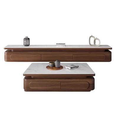 新中式中古风胡桃色木纹面茶几