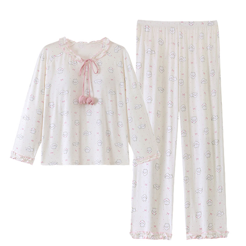 母女春秋莫代尔带胸垫长袖家居服