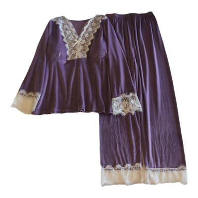 海岛绒睡衣女秋冬季带胸垫家居服