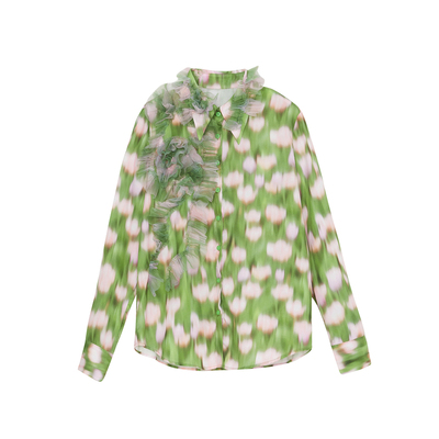 谜底2023秋新款浪漫文艺合体莱赛尔天丝长袖花色衬衫女239MC7343