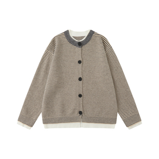 Dream made老钱风假两件条纹开衫毛衣男款秋季慵懒休闲针织衫外套