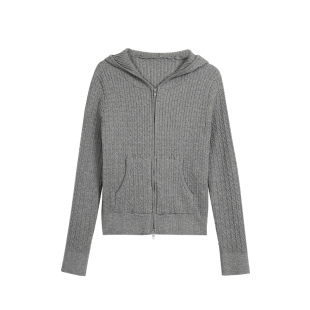 pusumede 实穿显比例 休闲连帽麻花毛衣开衫女设计感修身针织外套