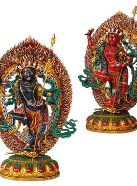 尼泊尔工艺彩绘忿怒佛母金刚亥母佛像纯铜手工錾刻黑空行母摆件