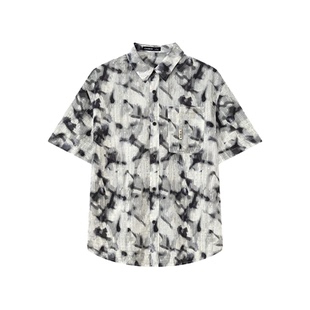 凯施迪翻领短袖衬衫男士夏季宽松休闲上衣青春活力艺术图案半袖男