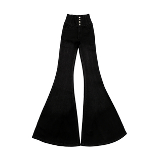 AOAOMISSSHOP2025春季新款黑色牛仔超高腰大喇叭裤女阔腿裤长裤潮