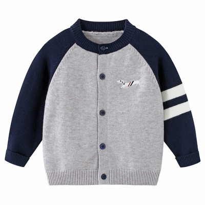 秋冬季男童毛衣开衫加绒外套红色