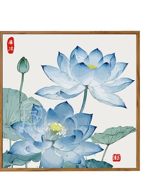 廉洁文化手工数字油画diy廉政主题绘画作品竹兰荷花莲花卉装饰画
