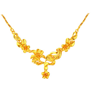 时尚优雅花朵镀黄金项链女士款婚庆新娘结婚仿真沙金首饰品锁骨链