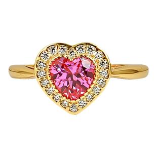 弗洛伊德玫粉爱心戒指卢比来粉碧玺925银镀黄金轻奢名媛甜美彩宝