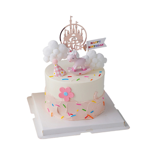 粉色系女孩儿童摇摇马蛋糕装饰摆件云朵城堡小帽子插件甜品台用品