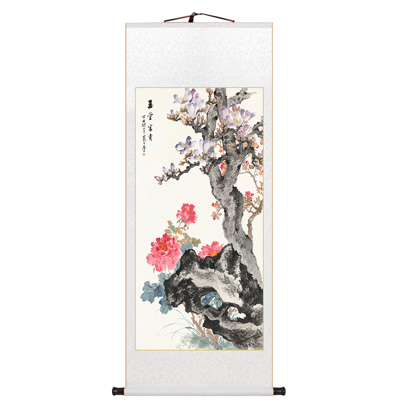 名家玉堂富贵图古典牡丹卷轴挂画