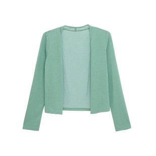 荒荒家 细细条纹开衫2025夏季新款修身薄款复古港风防晒外套女