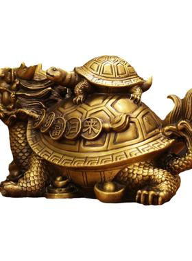 纯黄铜招财母子龙龟摆件金钱龙头龟家居客厅店铺办公室装饰工艺品