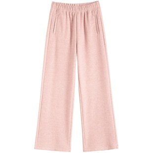 拉夏贝尔柠檬黄加厚阔腿裤女秋冬高腰垂感宽松多巴胺直筒糯米裤子