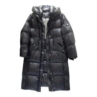 欧洲站黑金90白鸭绒长款羽绒服女冬季2024加厚加长款连帽保暖外套