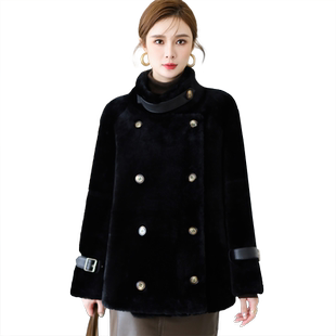 羊皮毛一体外套女短款2025冬新时尚双排扣羊羔毛羊剪绒真皮草大衣