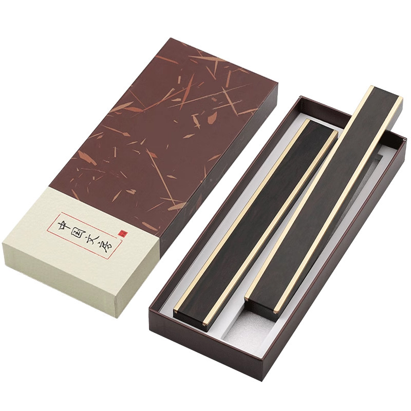 用品黑紫檀木嵌铜压书器工具镇纸