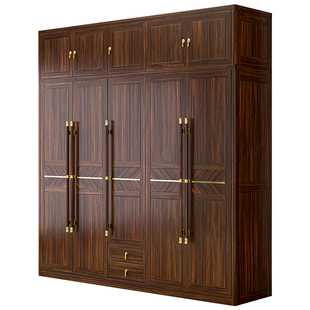 新中式实木衣柜乌金木三门四门五门带顶柜储物大衣柜卧室全屋定制