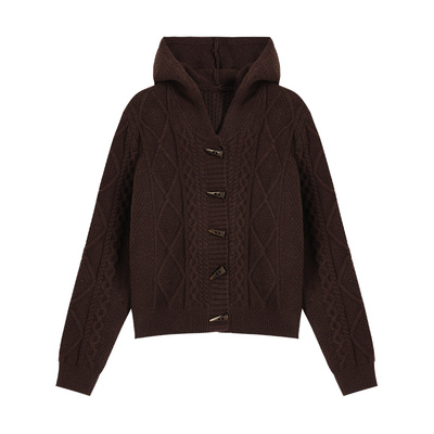 复古牛角扣连帽毛衣开衫女