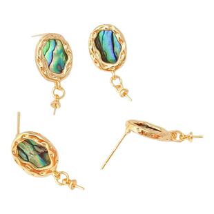 14K包金保色贴贝几何椭圆带盖吊托耳针手工DIY不规则耳钉耳饰配件