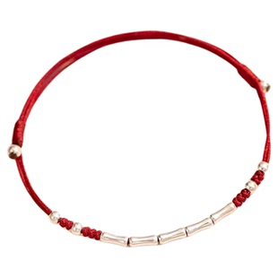 【普陀山正品】上岸S925纯银手链女竹节中高考红绳手工编织脚链