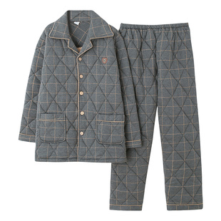 雅鹿睡衣男款冬季三层加厚加绒珊瑚绒夹棉保暖中老年人爸爸家居服