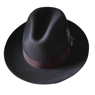 纯羊毛上海滩礼帽英伦男秋冬季中老年复古绅士爵士帽大檐帽子