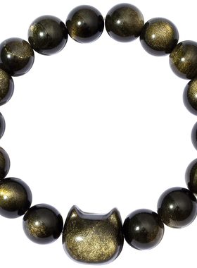 金曜石猫咪手链女银曜石猫头手串