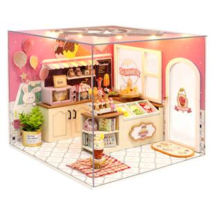 悠然咖啡店diy小屋手工拼装木制房子模型微缩3d立体拼图生日礼物