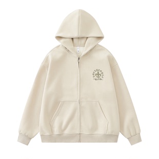 短句先生秋冬复古徽章连帽拉链卫衣