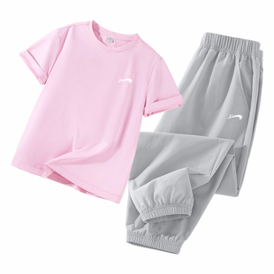 贵人鸟童装女童套装2026新款儿童宽松运动夏装大童速干短袖t恤夏