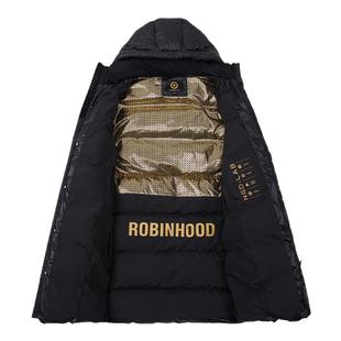 罗宾汉黑色金标90白鹅绒长款羽绒服情侣冬季爆款保暖百搭连帽外套