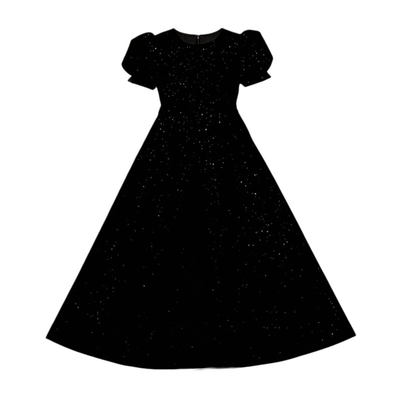 女童黑色泡泡袖A字晚礼服春夏