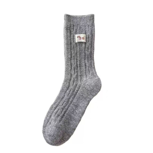 布标小狗袜子女羊毛袜秋冬季加绒加厚保暖羊绒堆堆袜复古冬天长袜