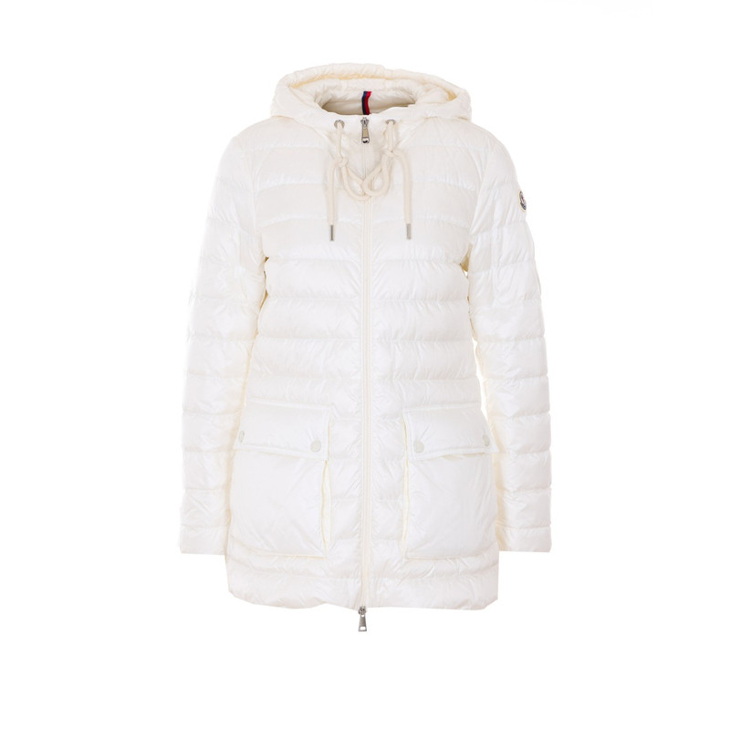 MONCLER 盟可睐女士jasmin 白色连帽中长羽绒服 26早春意大利代购