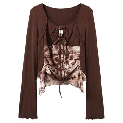 西町村屋波嬉风小衫女装2025秋季新款椰壳串珠拼接上衣XAAC10507