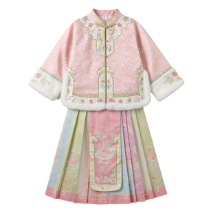 汉服女童拜年服冬新款儿童明制马面裙套装中国风唐装小女孩过年服